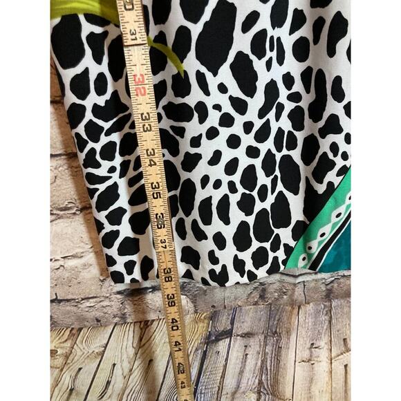 Laudrew Dress Womens 10 Turquoise Mixed Print Tropical Cowl Neck Midi Stretch - Picture 10 of 14